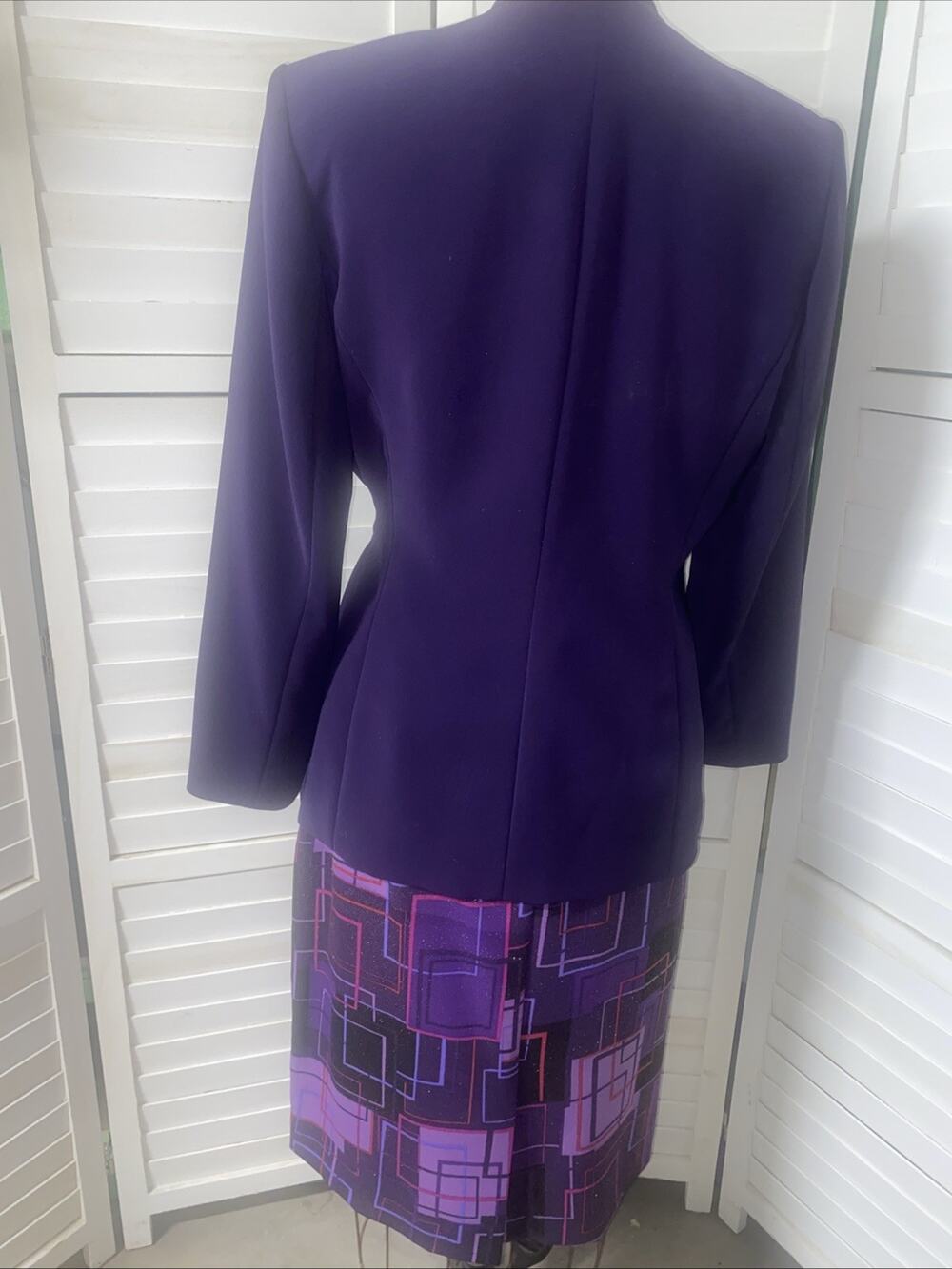 80s 90s Le Suit Petite 2 Pc Blazer Jacket Pencil Skirt Suit Set Sz 14P Purple